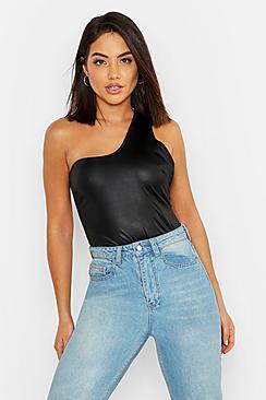 Boohoo Pu One Shoulder Top