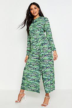 Boohoo Tall Snake Print Twist Front Jumpsuit