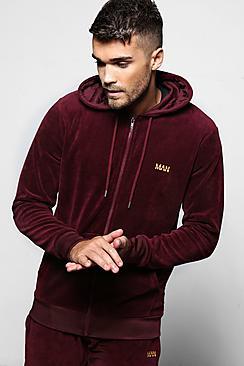 Boohoo Man Velour Zip Through Hoodie