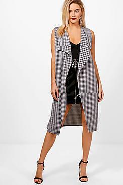 Boohoo Ella Gingham Check Sleeveless Lace Up Duster