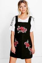 Boohoo Crisa Embroidered Suede Pinafore Dress