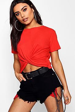 Boohoo Emila Twist Front Crop Basic Tee