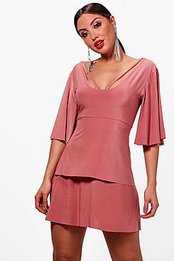 Boohoo Angel Sleeve Caged Back Skater Dress
