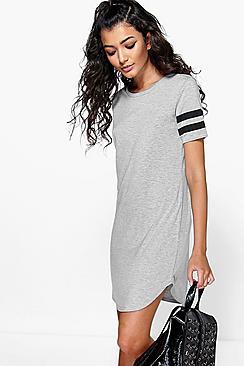 Boohoo Kimmie Baseball Stripe Curved Hem Shift Dress