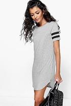Boohoo Kimmie Baseball Stripe Curved Hem Shift Dress