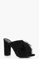 Boohoo Liv Feather Trim Cross Front Mule