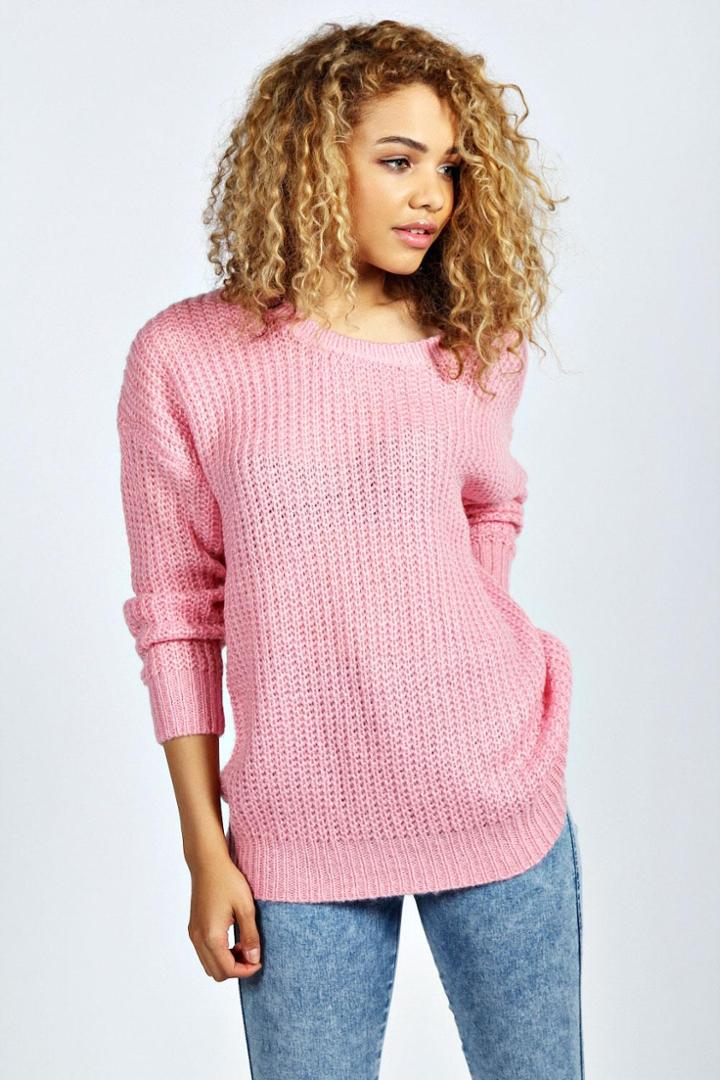 Boohoo Lucy Oversized Laguna Knit Marl Jumper - Pink