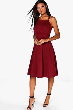 Boohoo Ziggy Square Neck Midi Skater Dress