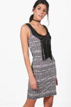 Boohoo Faye Mono Crochet Tassle Bodycon Dress Black