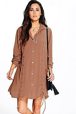 Boohoo Seranova Lace Up Shirt Dress