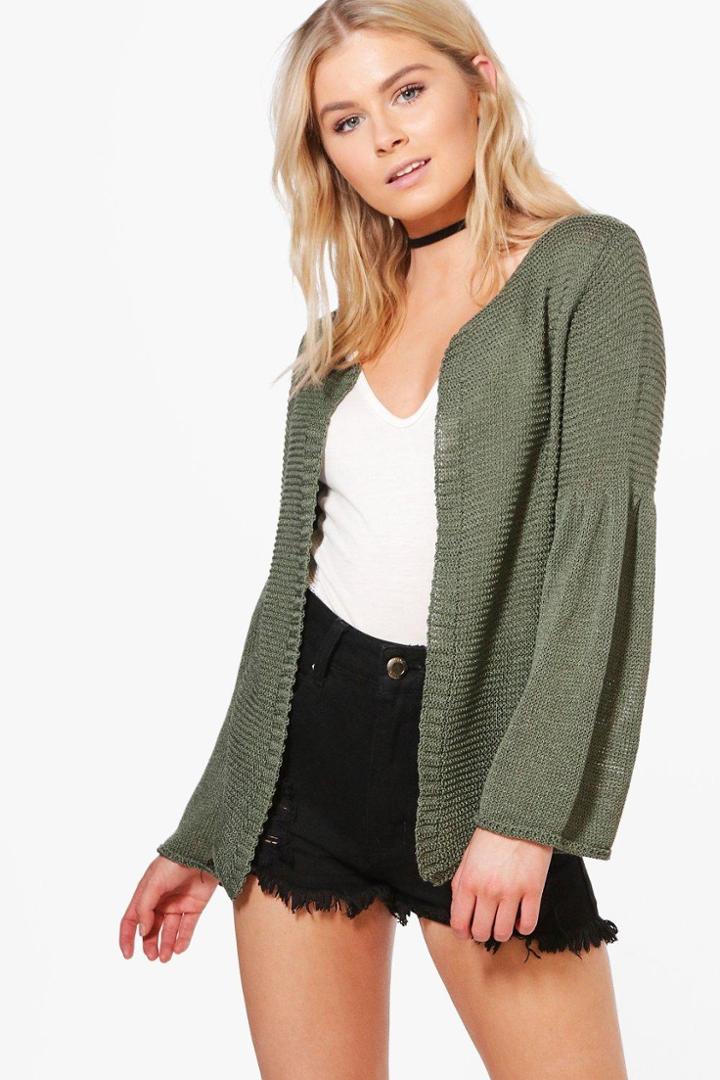 Boohoo Erin Flared Sleeve Cardigan Khaki