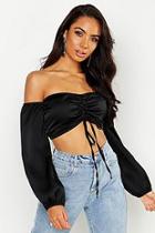 Boohoo Satin Off The Shoulder Volume Sleeve Top
