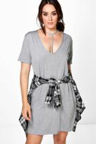 Boohoo Plus Oana Strappy Neck Shift Dress Grey