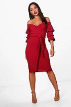 Boohoo Gia Off The Shoulder Sleeve Detail Midi Dress