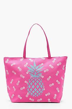 Boohoo Summer Printed Canvas Beach Bag