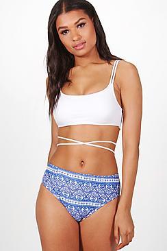Boohoo Maldives Tropical Criss Cross High Waist Bikini