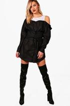 Boohoo Off The Shoulder Corset Belt Shirt Dress