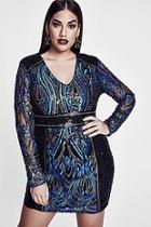 Boohoo Premium Plus Eva Embroidered Sequin Plunge Dress