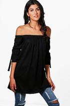 Boohoo Nicola Bardot Tie Cuff Soft Knit Tunic