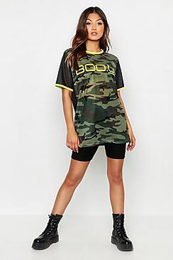 Boohoo Boo U 247 Camo Mesh Oversized Tee