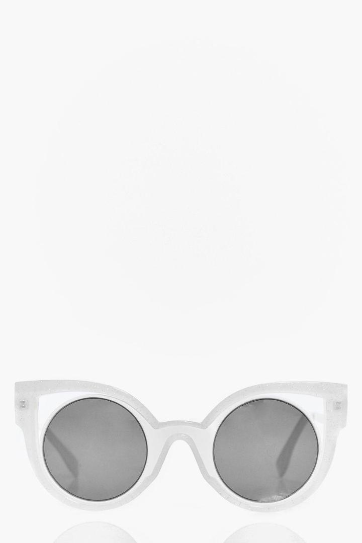 Boohoo Ivy Exaggerated Cut Out Cat Eye Sunglasses White