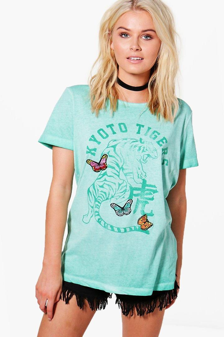 Boohoo Olivia Tiger Print Applique Tee Jade