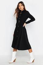 Boohoo Suedette Button Through Belted Midi Shirt Dress