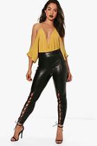 Boohoo Premium Lace Up Front Leather Look Trousers