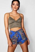 Boohoo Wrap Tie Front Scarf Print Shorts
