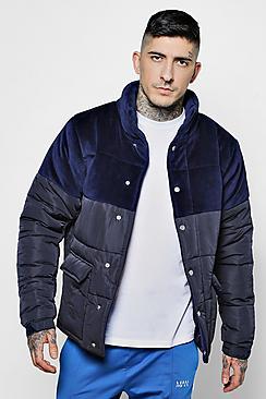 Boohoo Velour Panel Padded Jacket