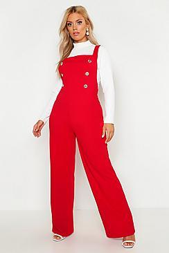 Boohoo Plus Button Detail Pinafore Tailored Jumpsuit