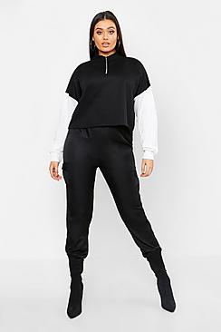 Boohoo Plus Colour Block Tonal Cropped Sweat