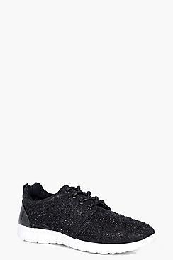 Boohoo Imogen Diamante Lace Up Trainer