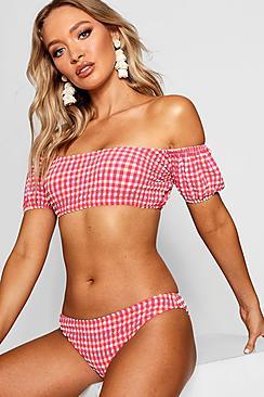 Boohoo Tunsia Balloon Sleeve Bardot Jacquard Bikini