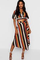 Boohoo Asymetric Stripe Shirt + Wrap Top Co-ord