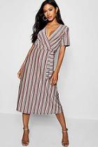 Boohoo Metallic Stripe Wrap Midi Dress