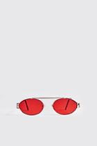 Boohoo Red Lens Round Metal Frame Sunglasses