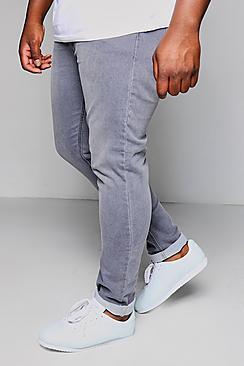Boohoo Big And Tall Grey Skinny Fit Washed Jeans