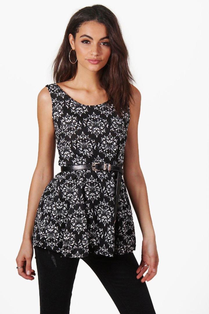 Boohoo Lauren Printed Tank Top Black