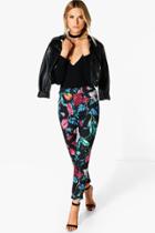 Boohoo Laina Dark Floral Scuba Skinny Trousers Multi