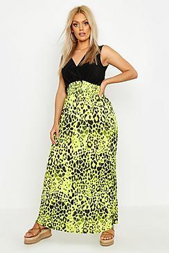 Boohoo Plus Neon Leopard Plunge Slinky Maxi Dress