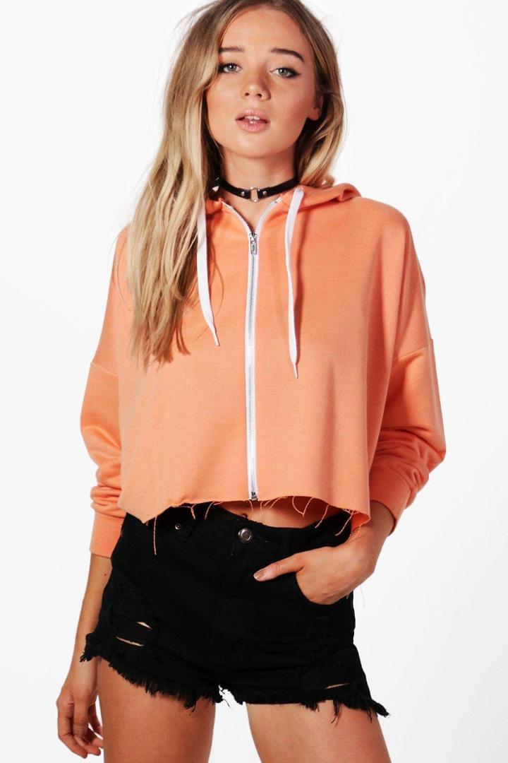 Boohoo Sophie Crop Zip Hoodie Orange