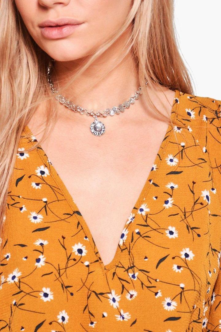 Boohoo Rebecca Layered Disc Chain & Pendant Choker Silver