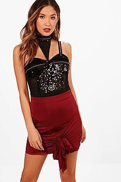 Boohoo Slinky Knot & Extreme Tie Mini Skirt