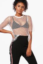 Boohoo Scarlett Wide Fishnet Oversized T-shirt Ivory