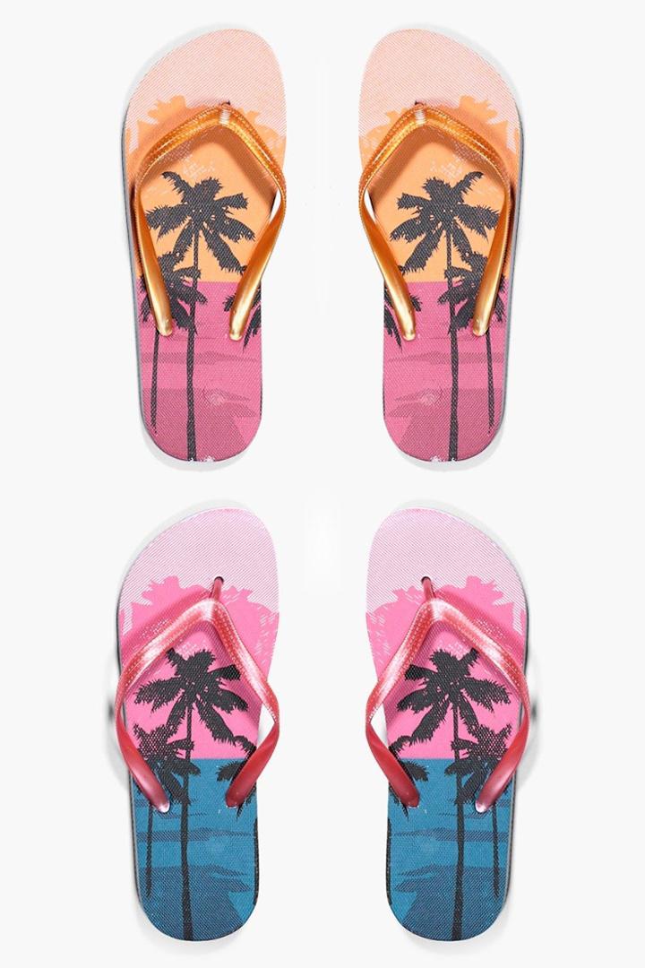 Boohoo Ruby Ombre Palm Print Two Pack Flip Flop Pink