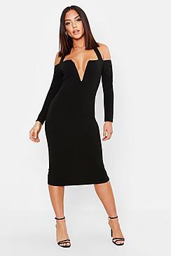 Boohoo Halterneck V Bar Midi Dress