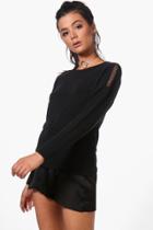 Boohoo Hailey Mesh Shoulder Knitted Top Black