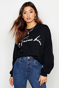 Boohoo Je T'aime Bien Slogan Sweat