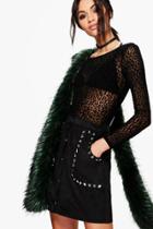 Boohoo Sia Star Stud A Line Suedette Mini Skirt Black